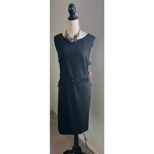 MERONA Black Jumper Sleeveless Back‎ Zip Fabric Belt Career Soft Dress Size 18